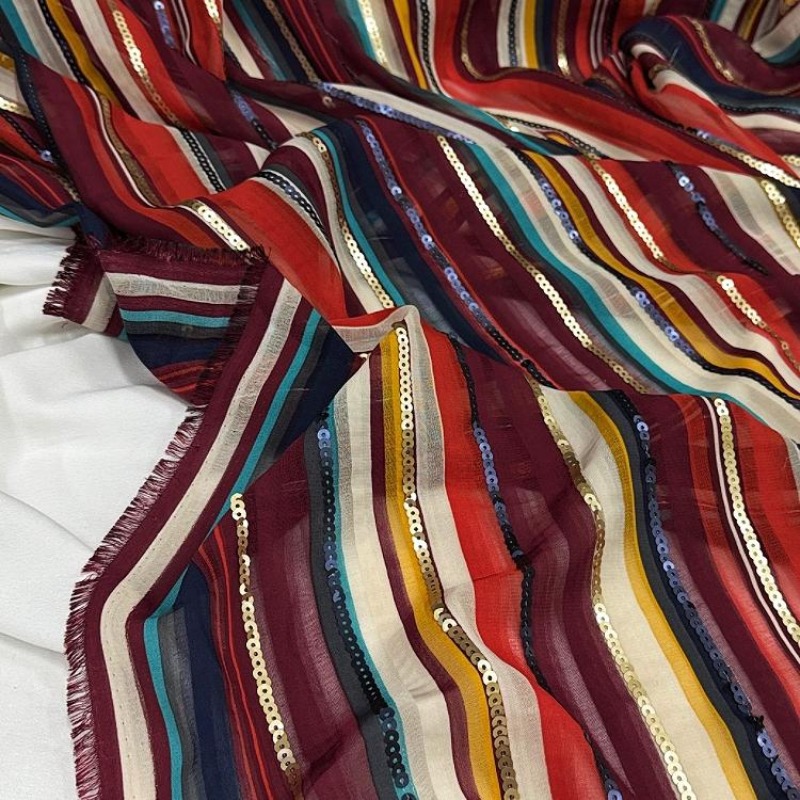 Ethnic Fashion Designer - 컬러풀한 줄무늬 자수 스팽글 원단 민족