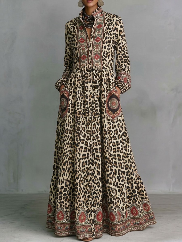 Ethnic Fashion Wear - UOOZEE 2026 빈티지 에스닉 프린트 레오파드