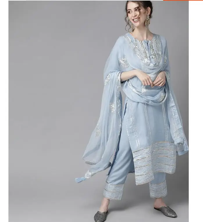 Salwar Kameez Set - 전통 인도 펀자비 자수 에스닉 스타일