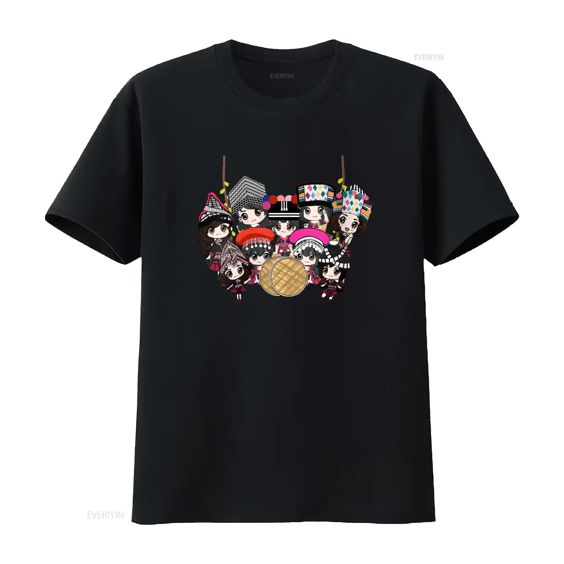 Ethnic Wear Men'S Fashion - 9명의 몽족 소녀들을 그린 만화 프린트