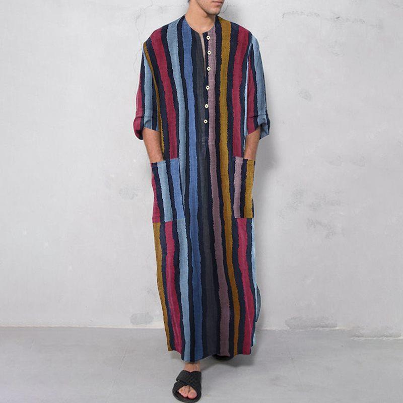 Ethnic Wear Fashion Designer - 남성용 긴 줄무늬 프린트 셔츠 에스닉