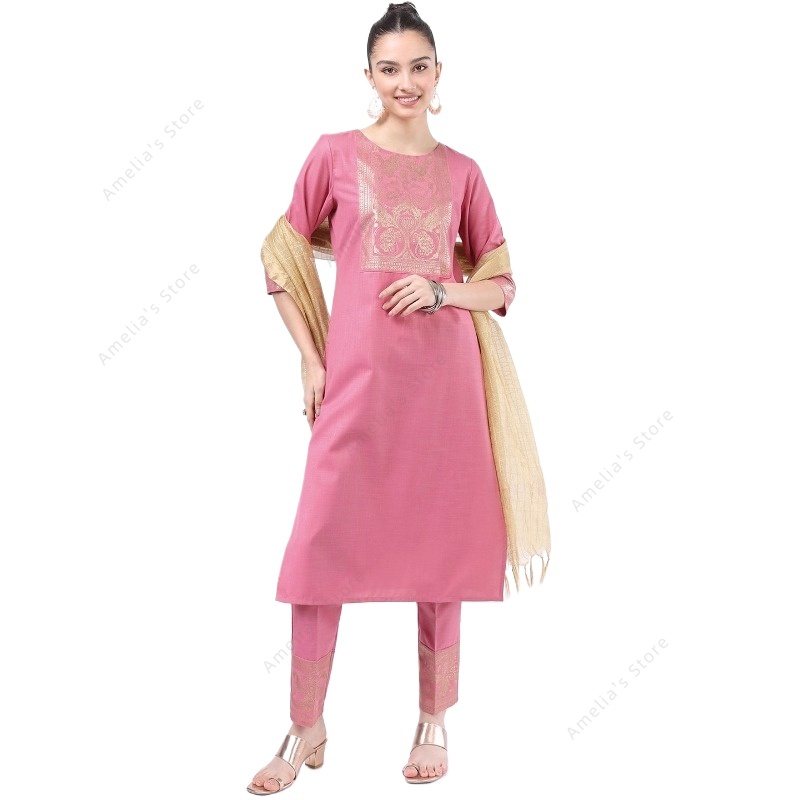Salwar Kameez Set - 인도/파키스탄 여성용 핑크 쿠르타 3피스 세트