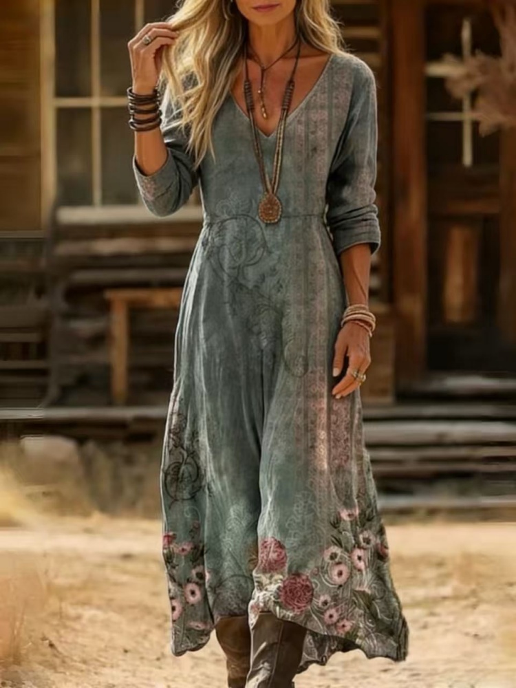 Ethnic Fashion Wear - 여성용 빈티지 컬러풀 플로럴 아트 프린트