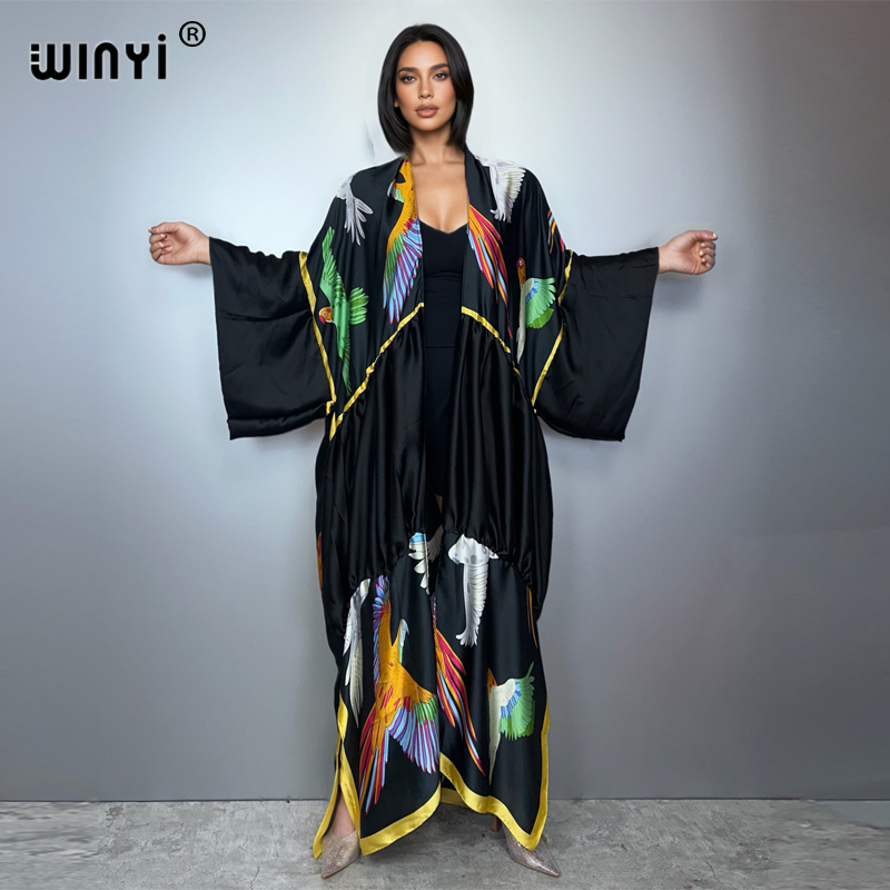 Kaftan Women Boho - 위니 프린트 보헤미안 키모노 맥시 비치웨어