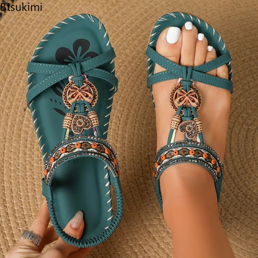 Ethnic Fashion Women - 여성 보헤미안 샌들 야외 해변 드레스