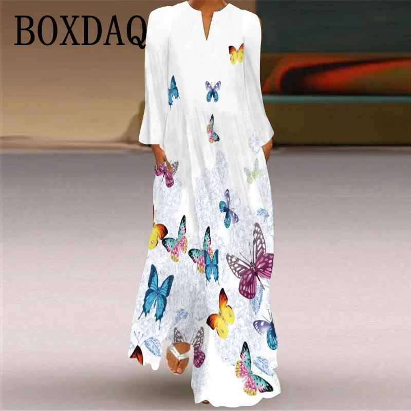 Ethnic Fashion Wear - 2025년 봄 가을 여성 맥시 드레스,