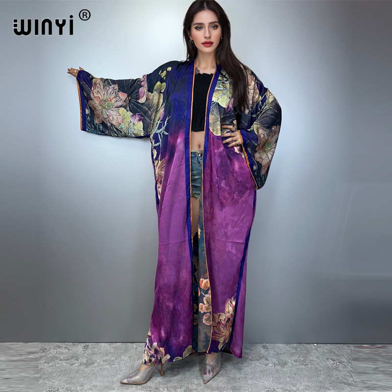 Kaftan Women Boho - WINYI 기모노 고품질 프린트 드레스 비치웨어