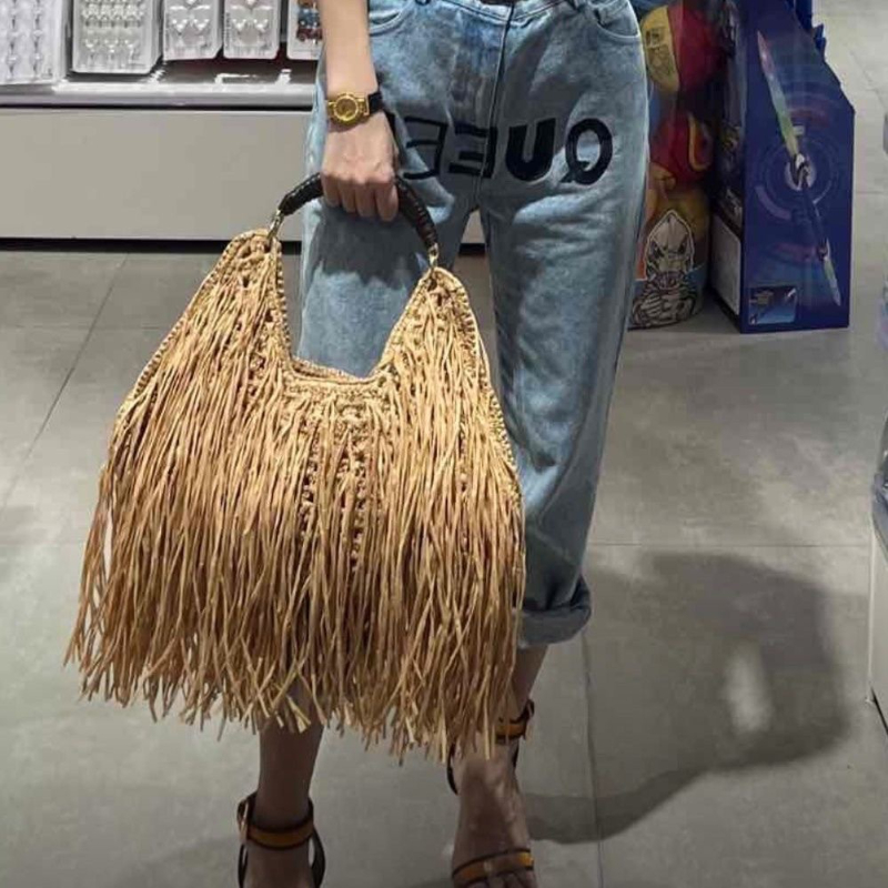 보헤미안 프린지 밀짚 토트백, 우아한 짧은 손잡이가 있 - Ethnic Fashion Designer 리뷰 및 가격
