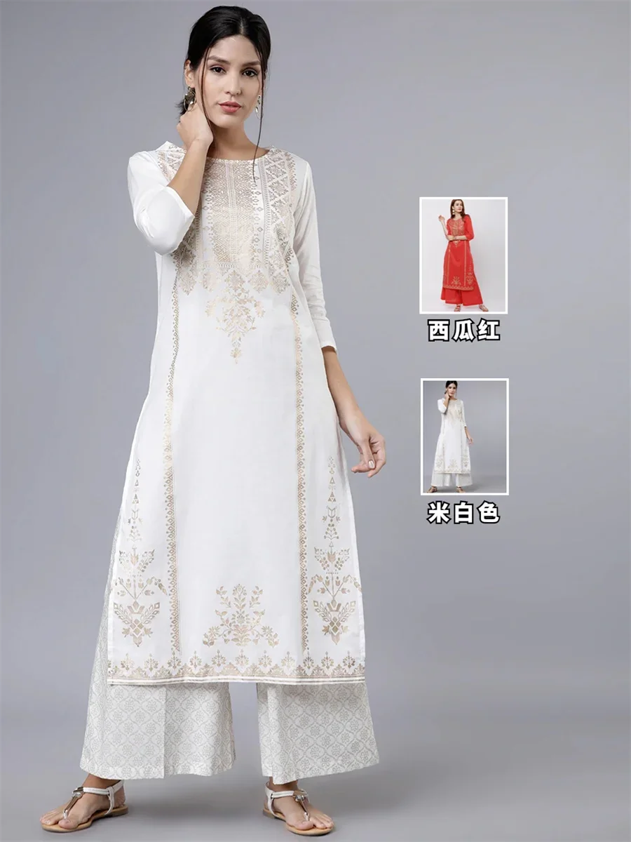 인도 수입 여성 의류 민족 스타일 핫 스탬핑 프린트 면 - Salwar Kameez Set 리뷰 및 가격