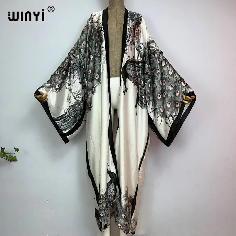 WINYI 여름 클래식 공작 프린트 기모노 아프리카 여 - Kaftan Women Boho 리뷰 및 가격