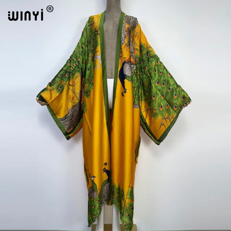 WINYI 여름 클래식 공작 프린트 기모노 아프리카 여 - Kaftan Women Boho 리뷰 및 가격