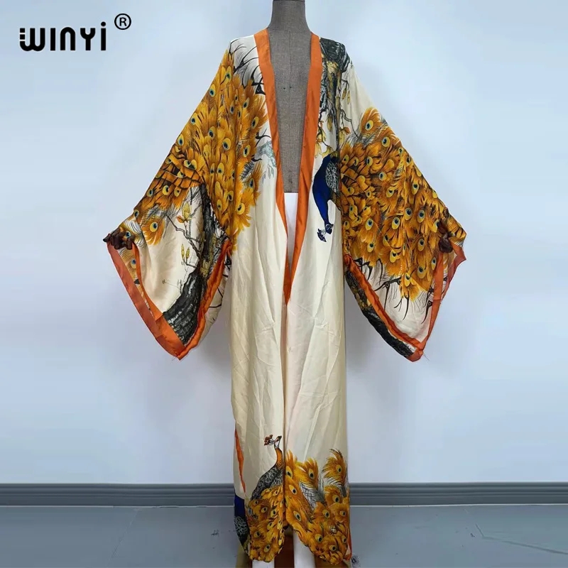 WINYI 여름 클래식 공작 프린트 기모노 아프리카 여 - Kaftan Women Boho 리뷰 및 가격