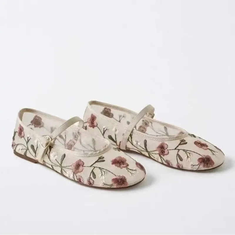 메쉬 수 놓은 레저 발레 플랫 여성 통기성 브랜드 샌들 - Women'S Ethnic Fashion Brands 리뷰 및 가격
