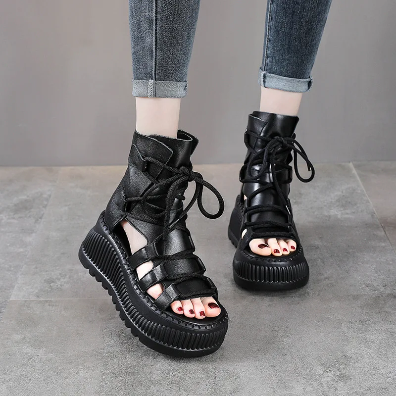 8CM 에스닉 소 가죽 앵클 부츠 여성용 속굽 플랫폼  - Ethnic Fashion Women 리뷰 및 가격