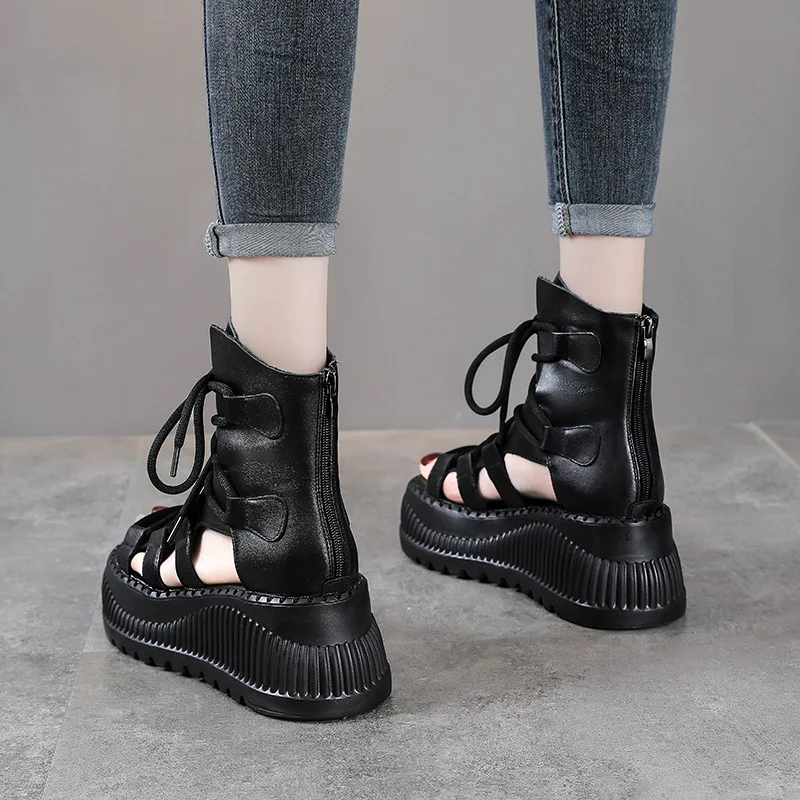 8CM 에스닉 소 가죽 앵클 부츠 여성용 속굽 플랫폼  - Ethnic Fashion Women 리뷰 및 가격