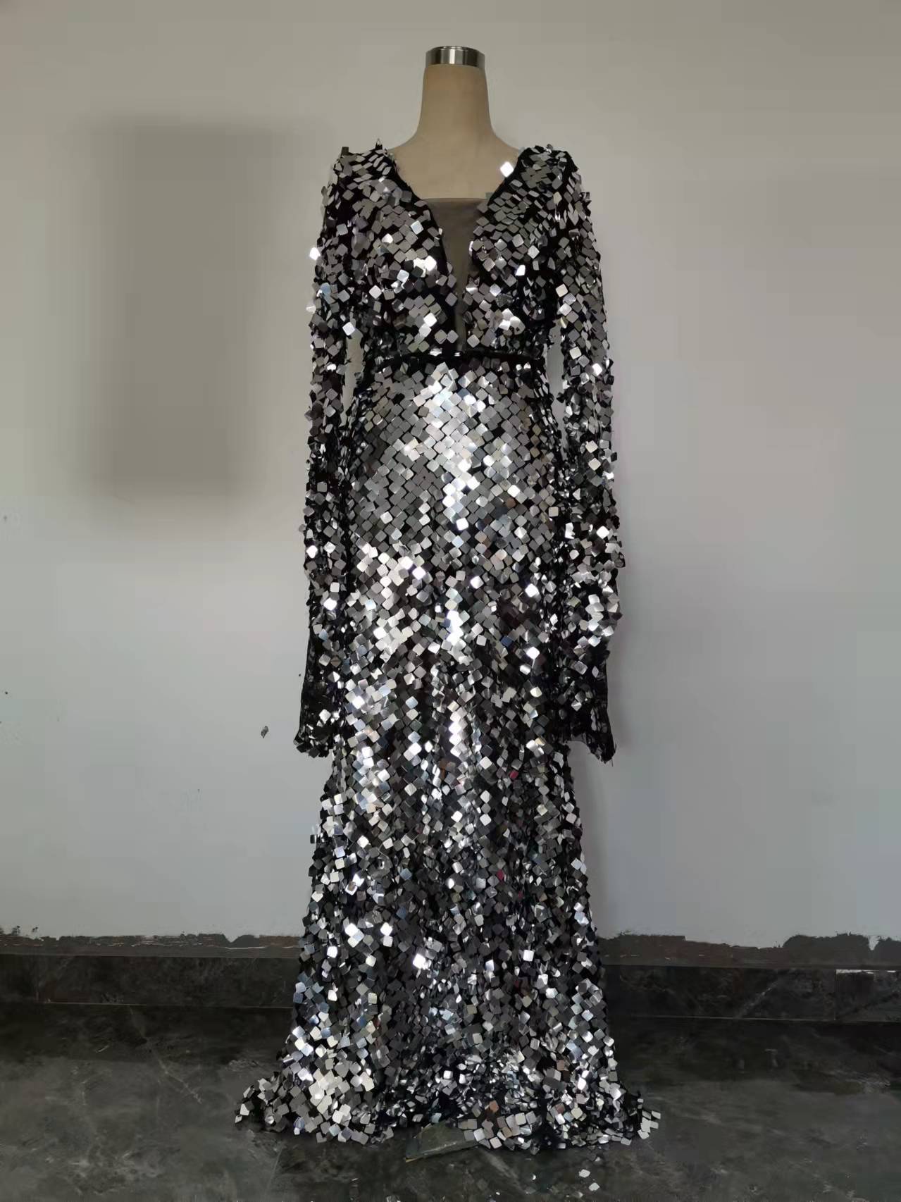 여성용 섹시 V넥 스팽글 드레스 실버 슬림핏 이브닝 가 - Ethnic Fashion Wear 리뷰 및 가격
