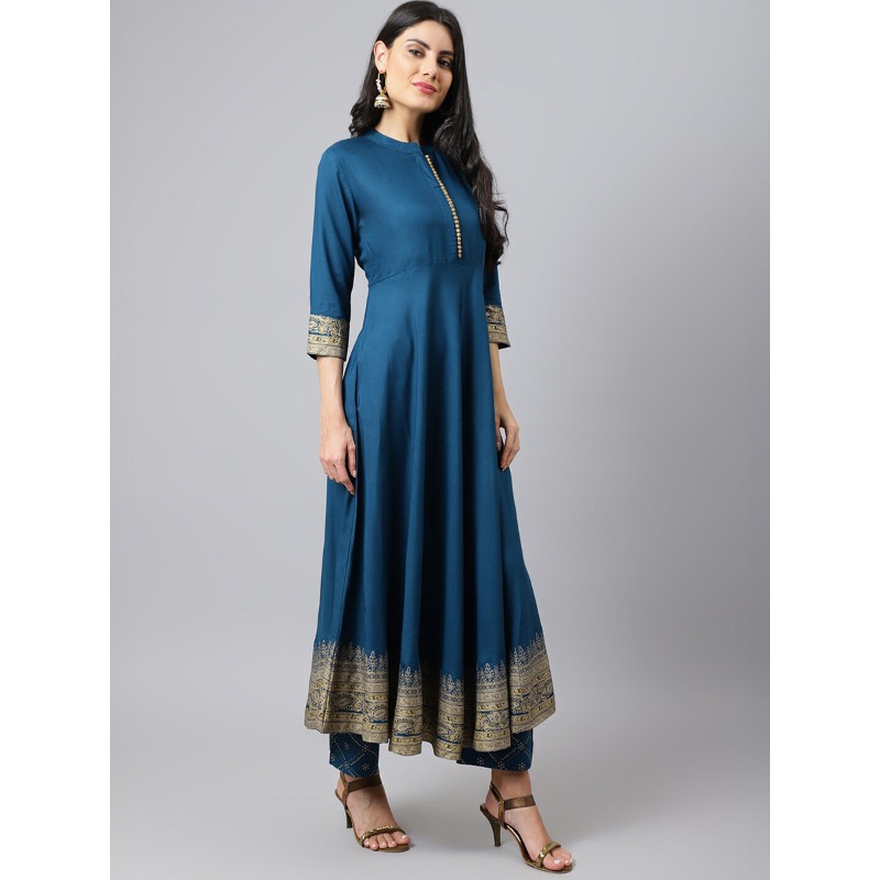 인도 전통 여성 의상 쿠르타 세트 블루 프린트 코튼 실 - Salwar Kameez Set 리뷰 및 가격