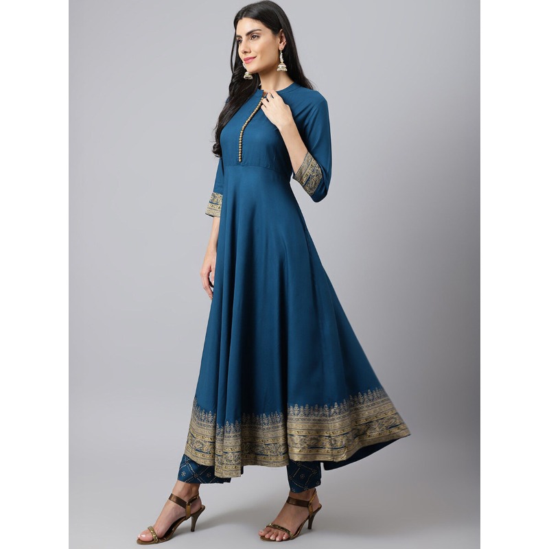 인도 전통 여성 의상 쿠르타 세트 블루 프린트 코튼 실 - Salwar Kameez Set 리뷰 및 가격