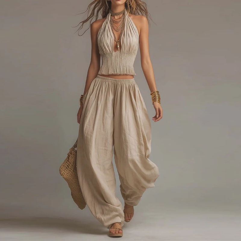 2026 뉴 보헤미안 시크 투피스 세트 섹시한 홀터넥  - Ethnic Fashion Collection 리뷰 및 가격