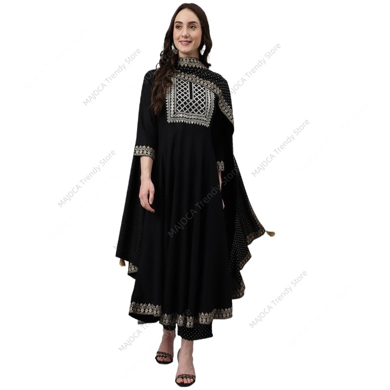 인도 파키스탄 여성용 블랙 레이온 쿠르타 팬츠 세트 ( - Salwar Kameez Set 리뷰 및 가격