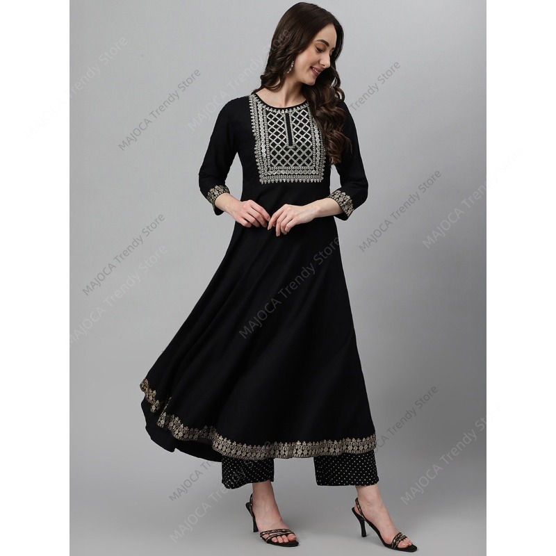 인도 파키스탄 여성용 블랙 레이온 쿠르타 팬츠 세트 ( - Salwar Kameez Set 리뷰 및 가격