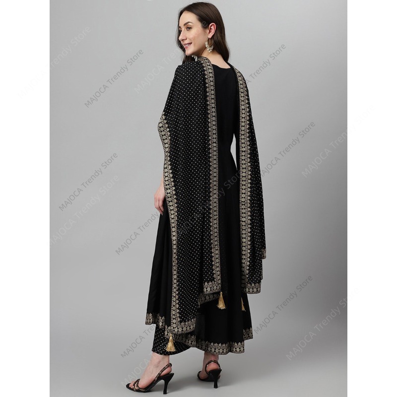 인도 파키스탄 여성용 블랙 레이온 쿠르타 팬츠 세트 ( - Salwar Kameez Set 리뷰 및 가격