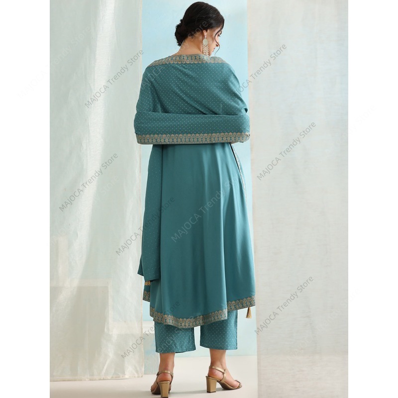 공작새 블루 인도 여성 3피스 세트 자수 아나칼리 쿠르 - Salwar Kameez Set 리뷰 및 가격