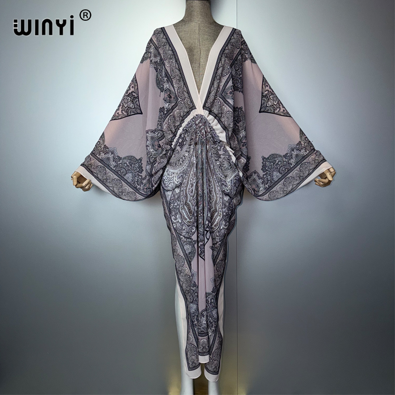 위니 V넥 섹시 드레스 아랍 전통 프린트 여성용 휴가  - Kaftan Women Boho 리뷰 및 가격