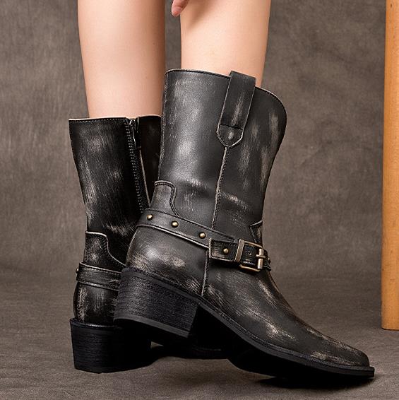 4.5cm 소가죽 천연 가죽 에스닉 청키 힐 여성 앵클 - Ethnic Fashion Women 리뷰 및 가격
