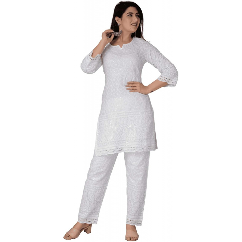 치칸카리 코튼 인도 여성용 쿠르티 여름 드레스 튜닉 탑 - Salwar Kameez Set 리뷰 및 가격