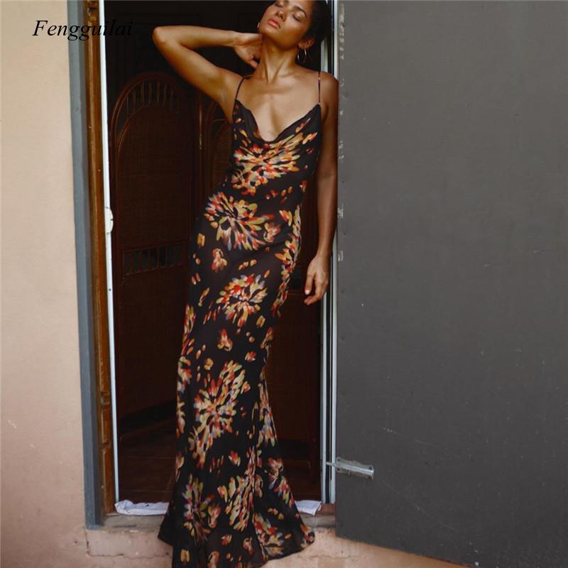 꽃 프린트 여름 스파게티 스트랩 여성 롱 드레스, 섹시 - Kaftan Women Boho 리뷰 및 가격