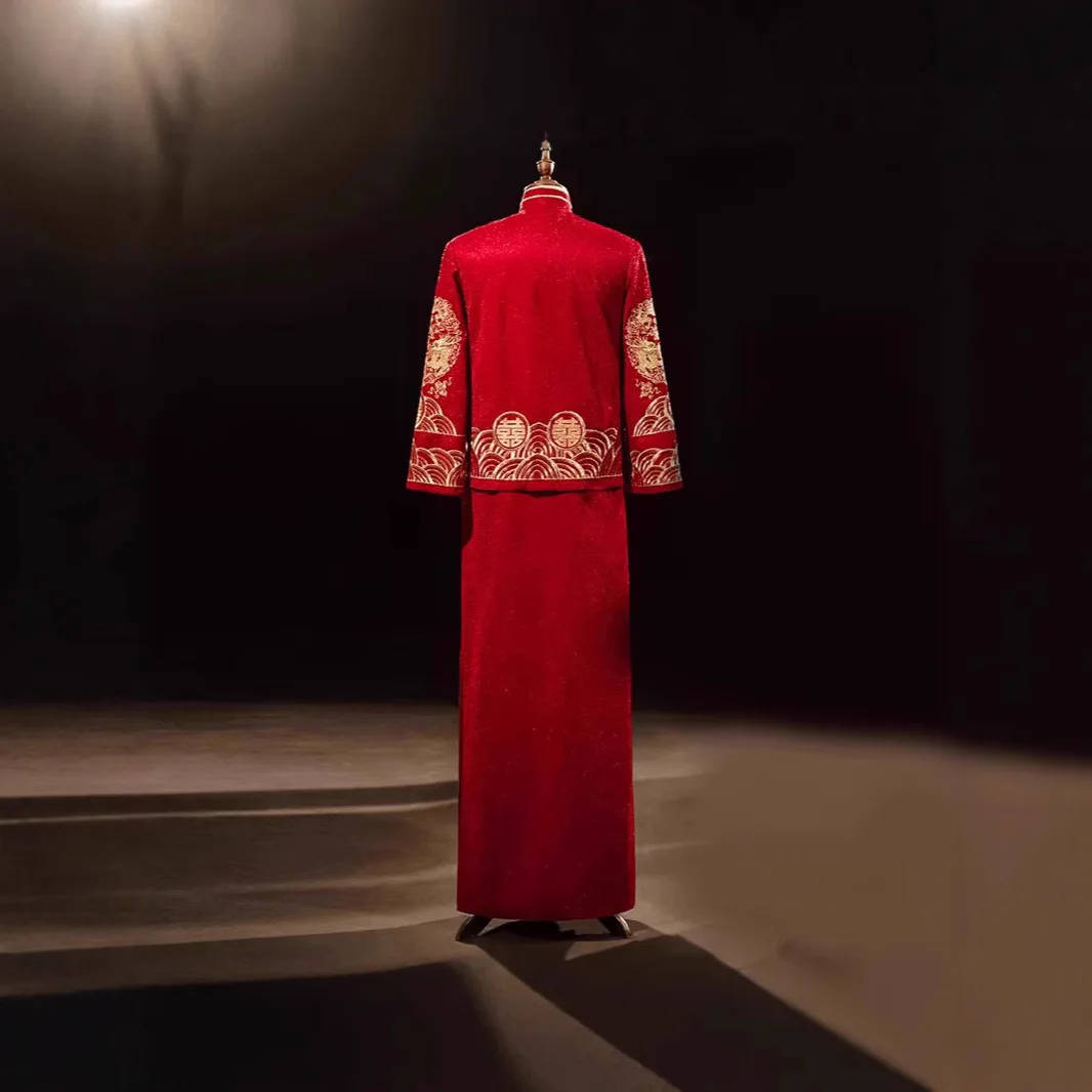 자수 시우허 남성 의상 스타일 신랑 중국 전통 결혼식  - Salwar Kameez Set 리뷰 및 가격