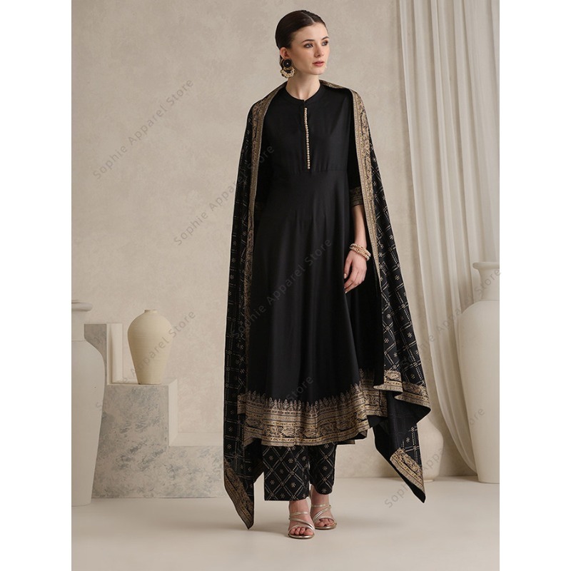 우아한 블랙 인도식 살와르 카미즈 두파타 세트 여성용  - Salwar Kameez Set 리뷰 및 가격