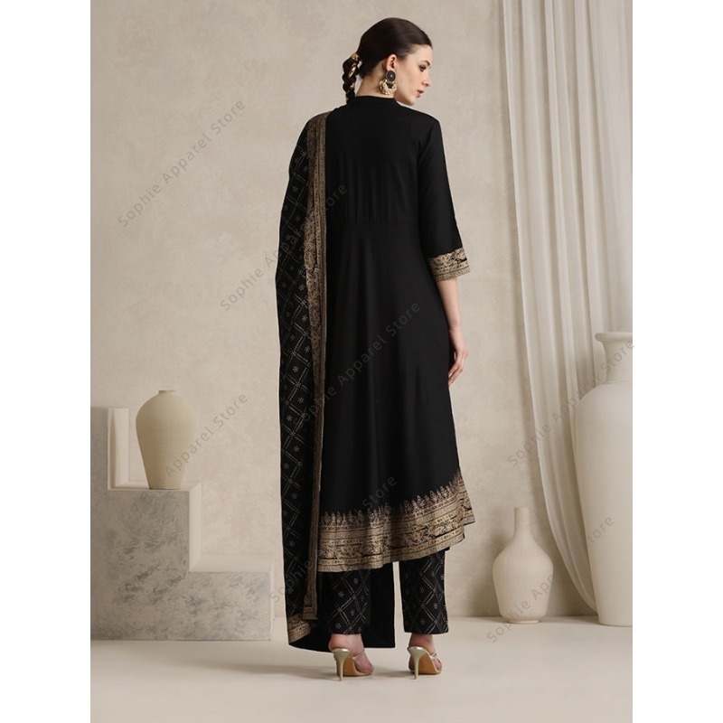 우아한 블랙 인도식 살와르 카미즈 두파타 세트 여성용  - Salwar Kameez Set 리뷰 및 가격