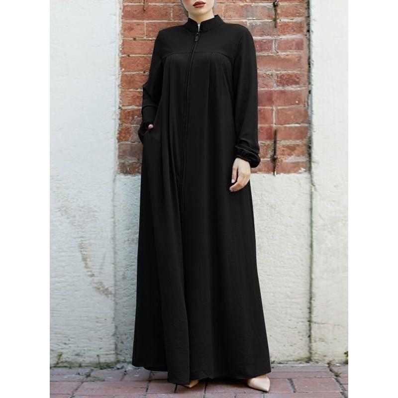 중동 스타일 드레스 여성 패션 스탠드 칼라 포켓 드레스 - Ethnic Fashion Wear 리뷰 및 가격